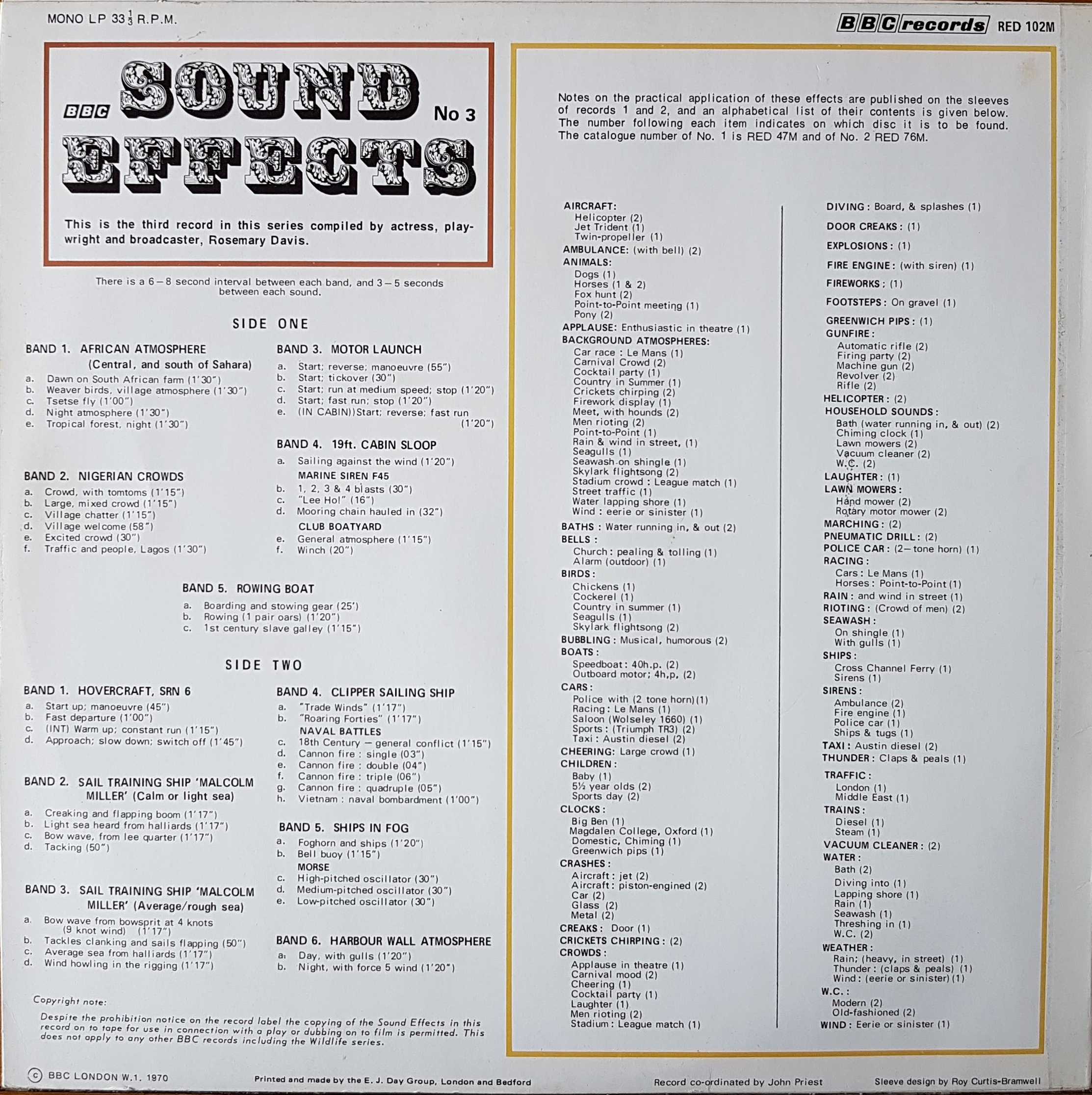 Picture of RED 102 Sound effects no. 3 by artist Various from the BBC records and Tapes library